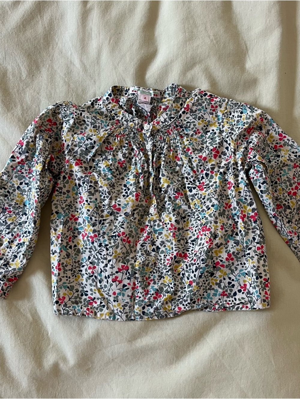 Bonpoint Floral Smocked & Embroidered Blouse